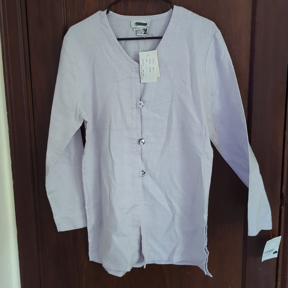 New with Tags J.Jill Vintage Pale Lilac Purple Linen Button Down Shirt Size Smal